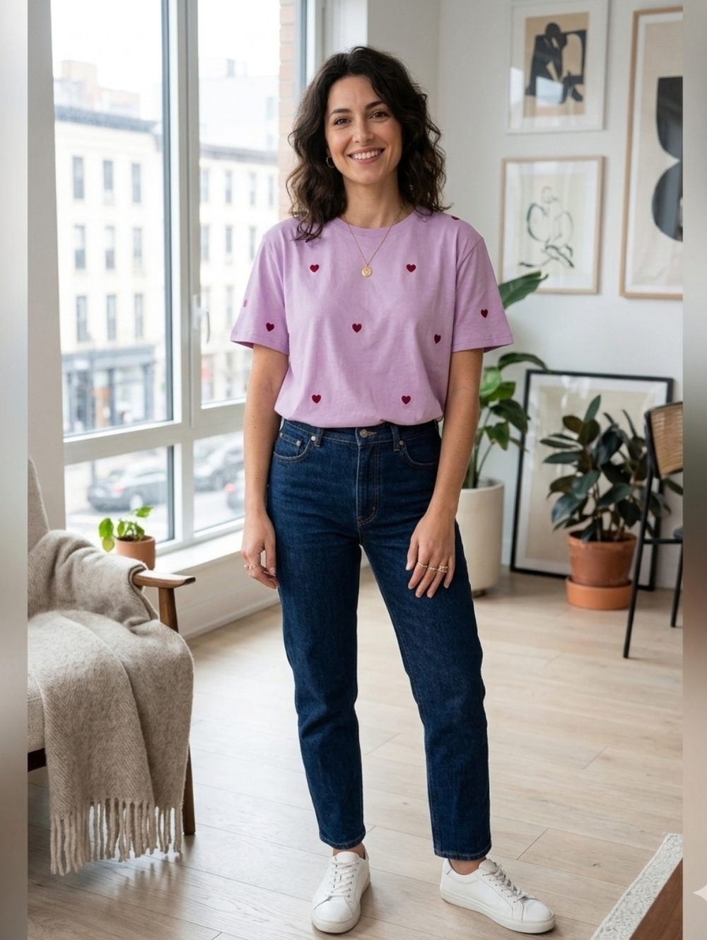 Purple Kids Shirt with Red Hearts